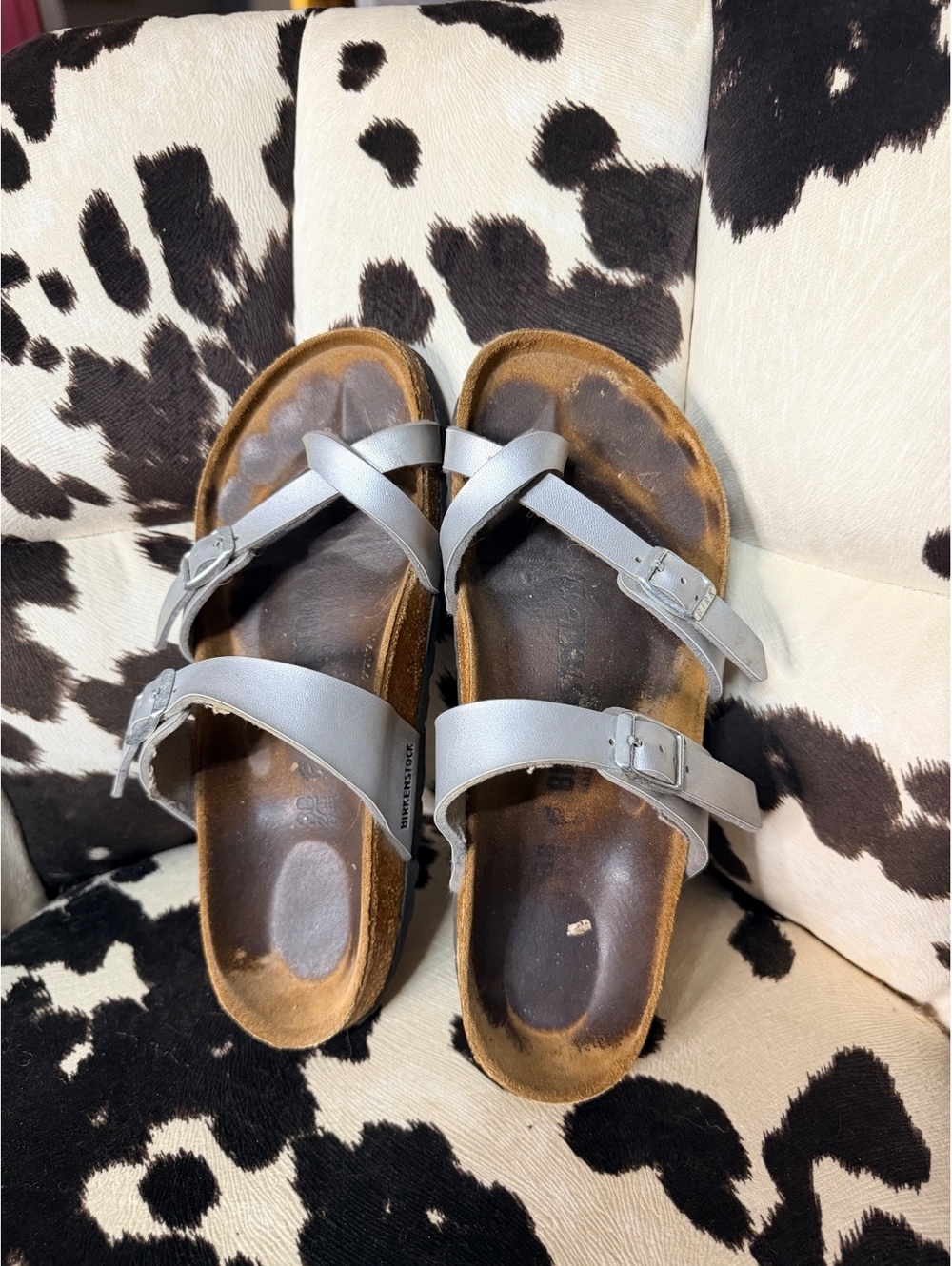 Birkenstock Women's Mayari Sandals Size 38 Silver Leather Footbed